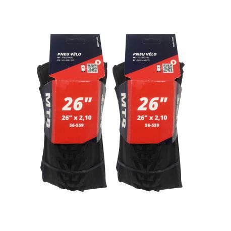 Lot de deux Pneus VTT 26X2.10 noir tringles souples