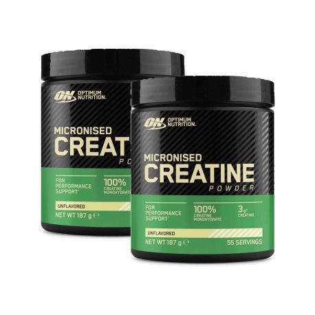 Lot de 2 Créatines Micronisées en poudre non aromatisées 187g OPTIMUM NUTRITION