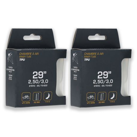 Lot de deux Chambres à air TPU 29"x2,50/3,0 - 65/75-622 PV 48 mm
