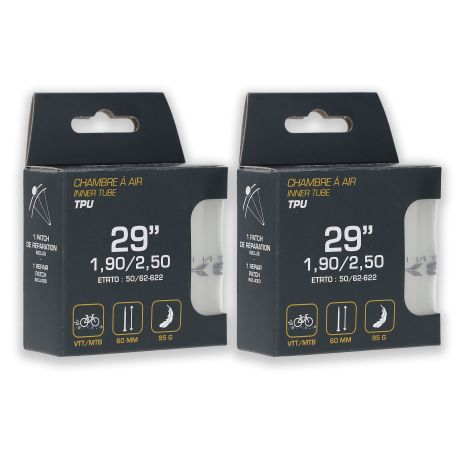 Lot de deux Chambres à air TPU 29"x1,90/2,50 - 50/62-622 PV 60 mm