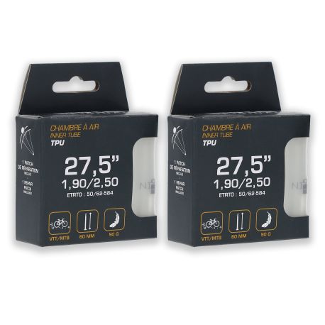 Lot de deux Chambres à air TPU 27.5"x1,90/2,50 - 50/62-584 PV 60 mm