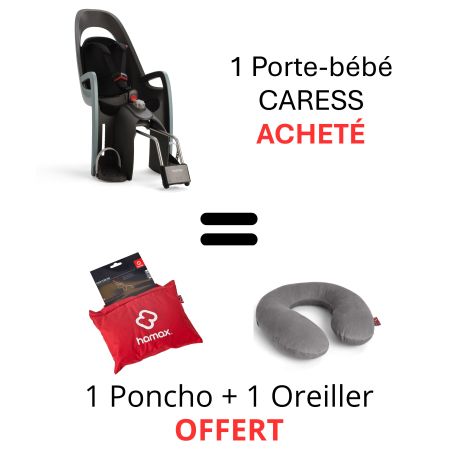 Lot Porte Bébé CARESS Vert/Noir Fixation Cadre + Poncho de pluie + Oreiller cerv